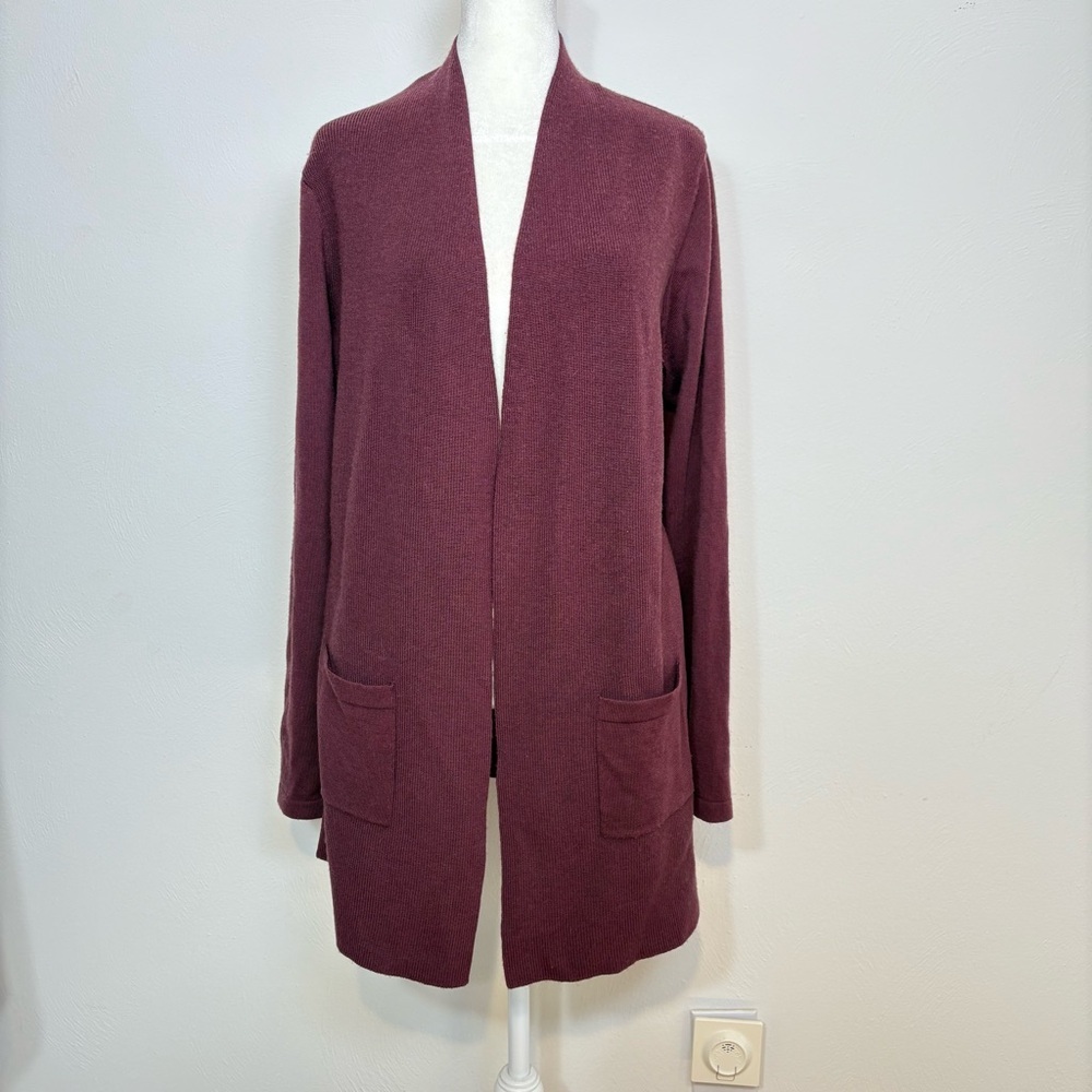 ORVIS Merino Wool Open Cardigan Women's Burgundy Purple Red Sweater L
